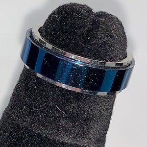 Blue an Silver Steel Spinner Ring, Size 5